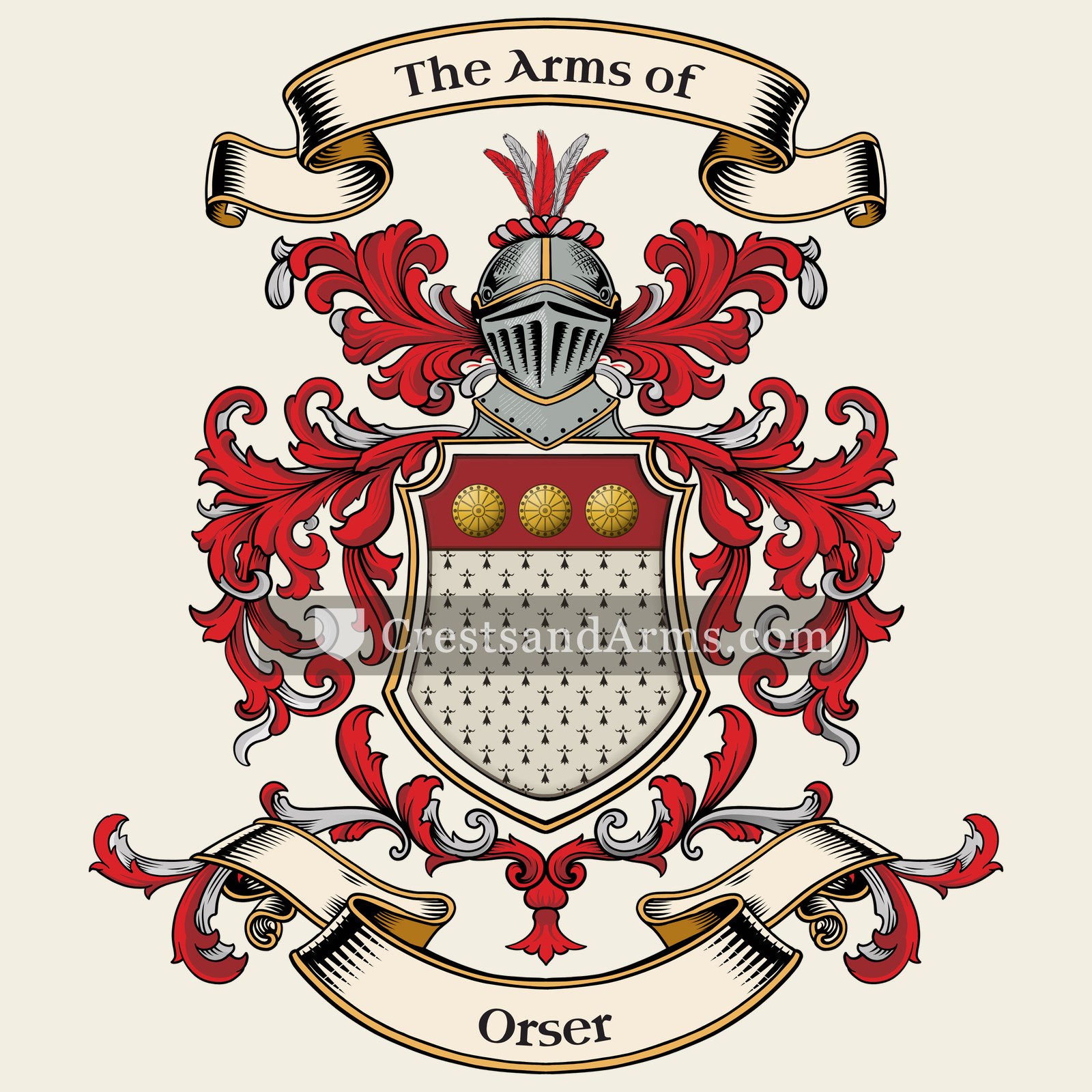 The Orser coat of arms, drawn from the recorded blazon