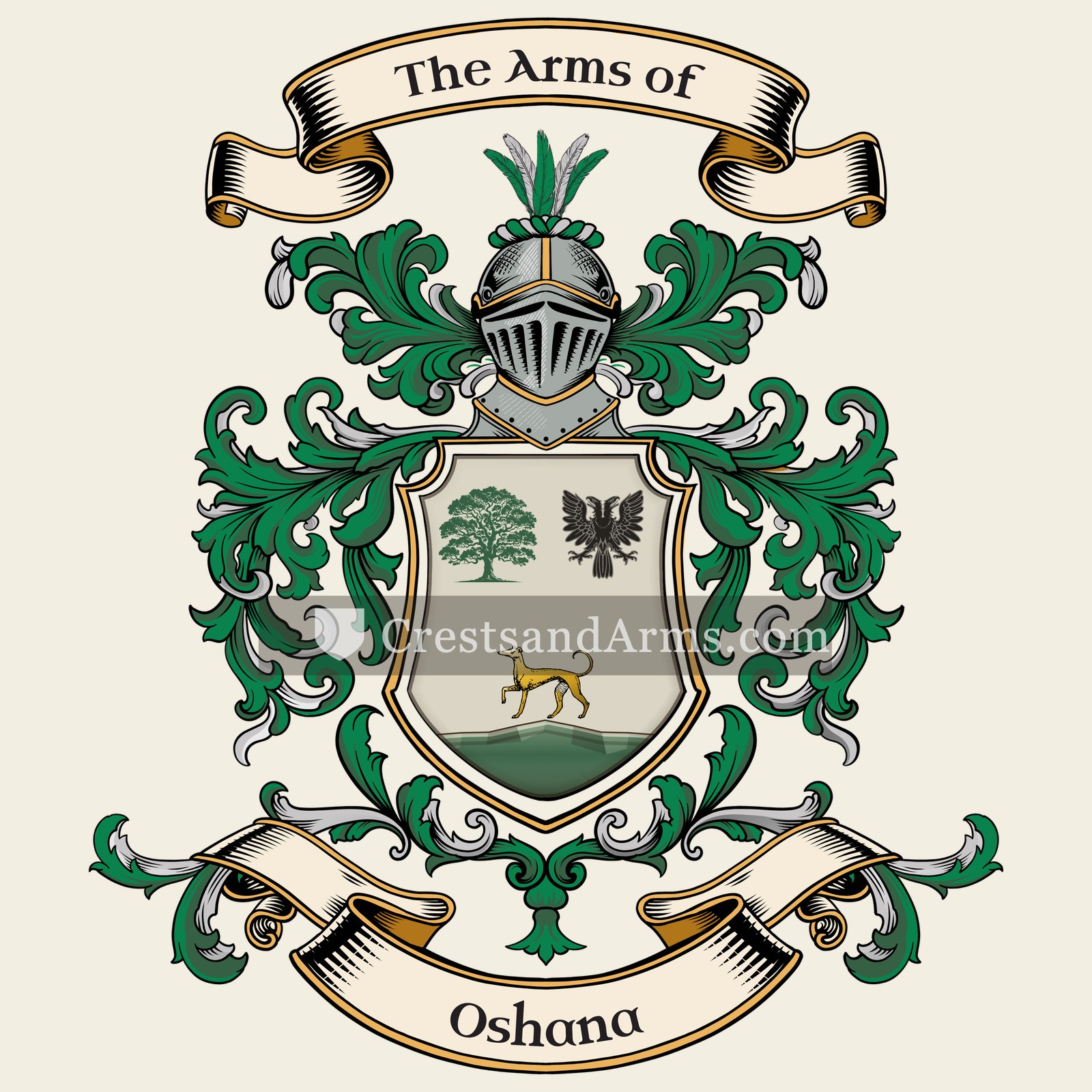 The Oshana coat of arms, drawn from the recorded blazon