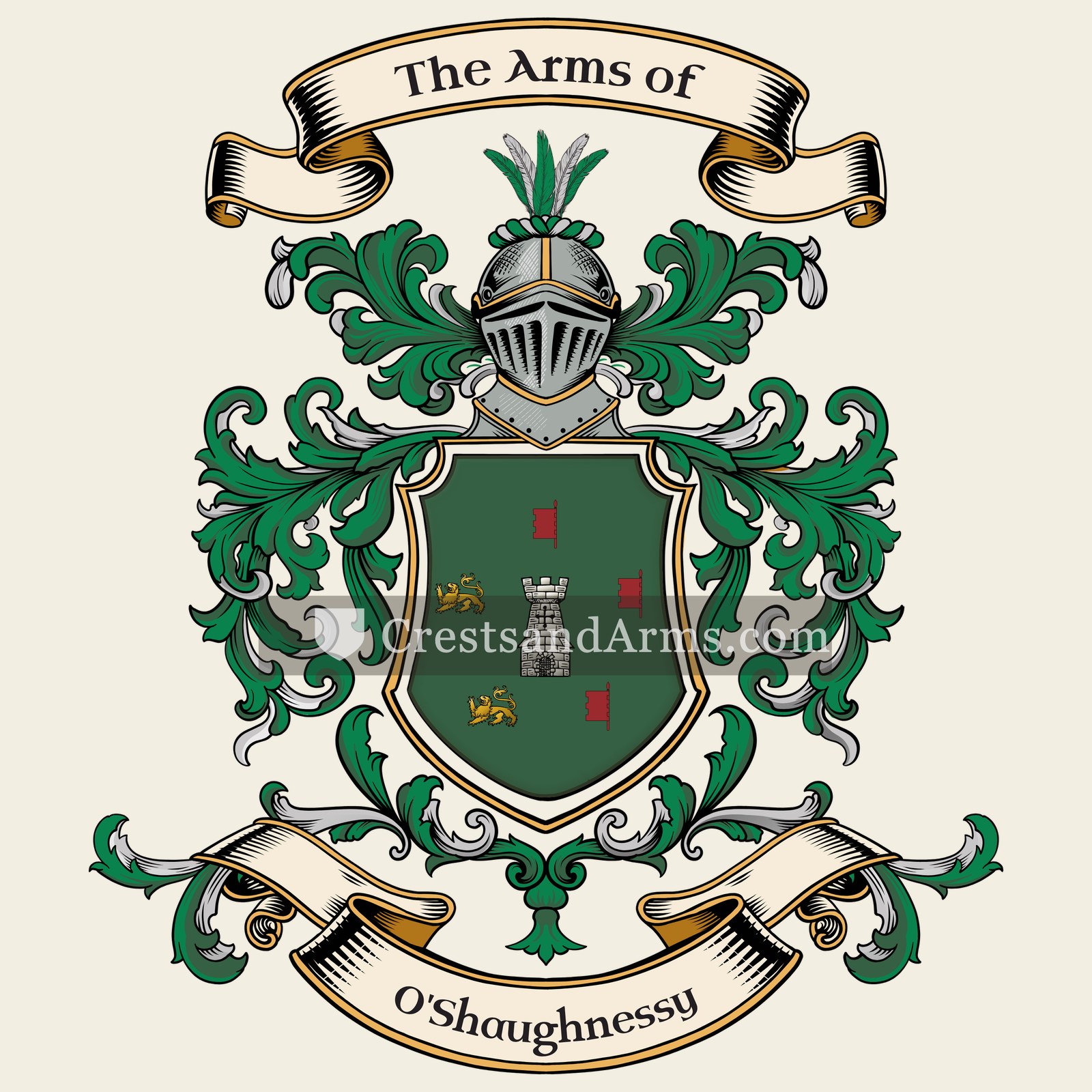 The O'Shaughnessy coat of arms, drawn from the recorded blazon