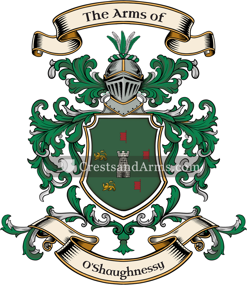 The O'Shaughnessy coat of arms, drawn from the recorded blazon