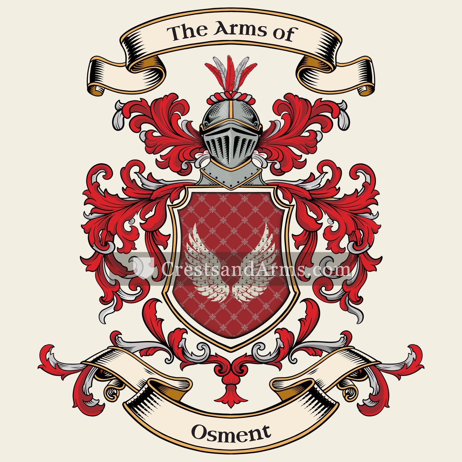 The Osment coat of arms, drawn from the recorded blazon
