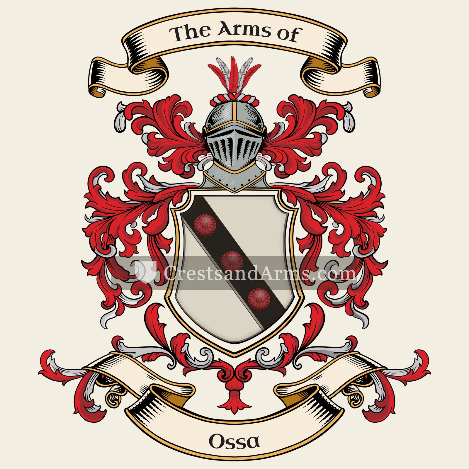 The Ossa coat of arms, drawn from the recorded blazon