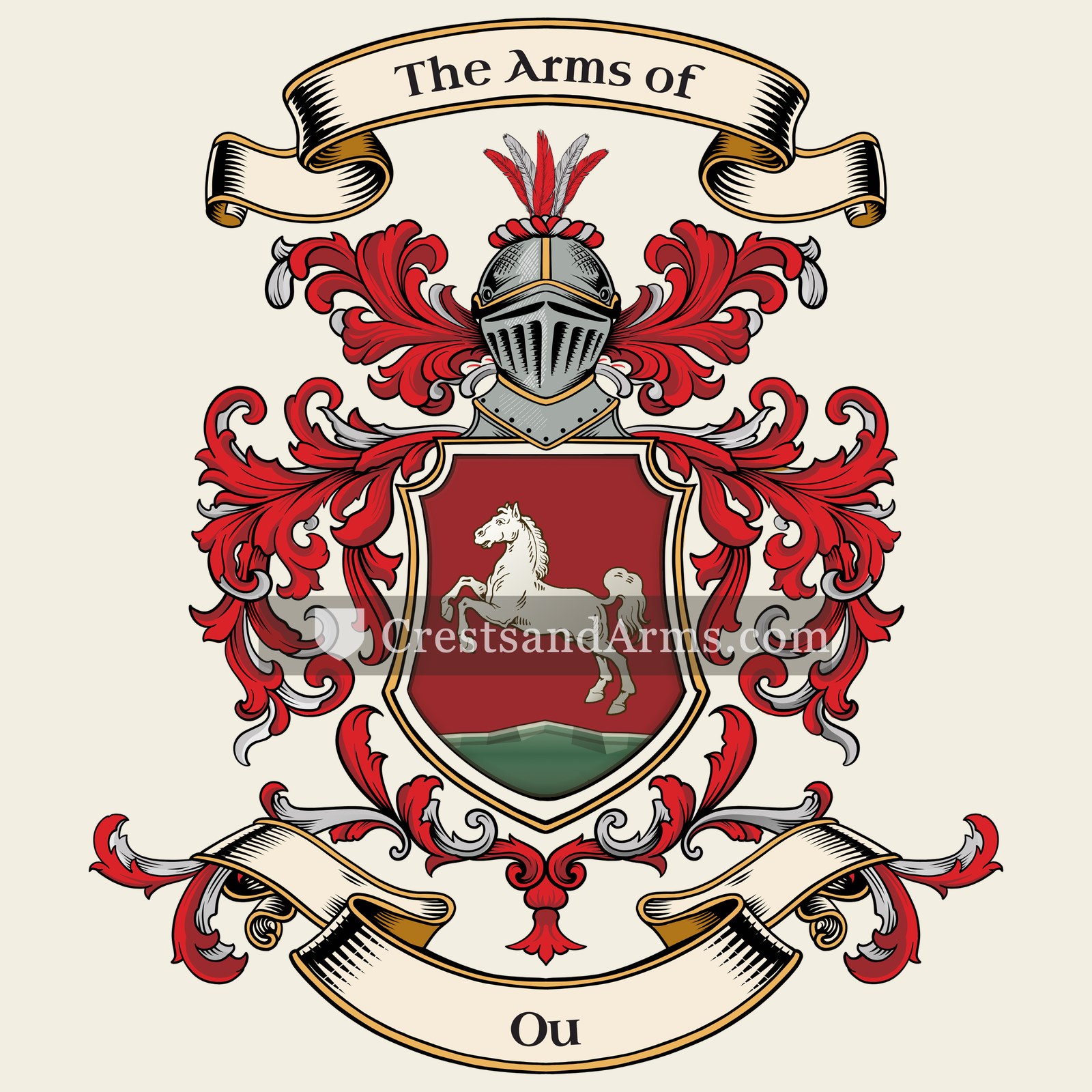 The Ou coat of arms, drawn from the recorded blazon