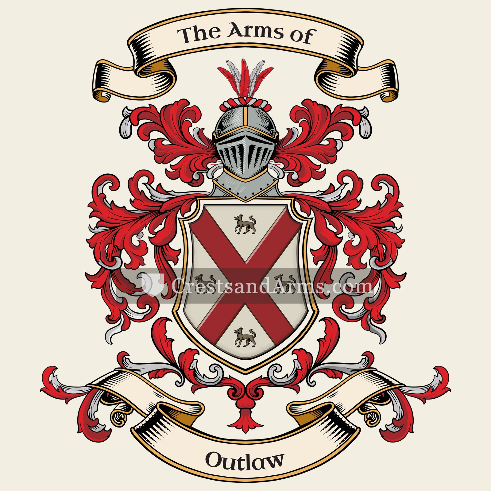 The Outlaw coat of arms, drawn from the recorded blazon