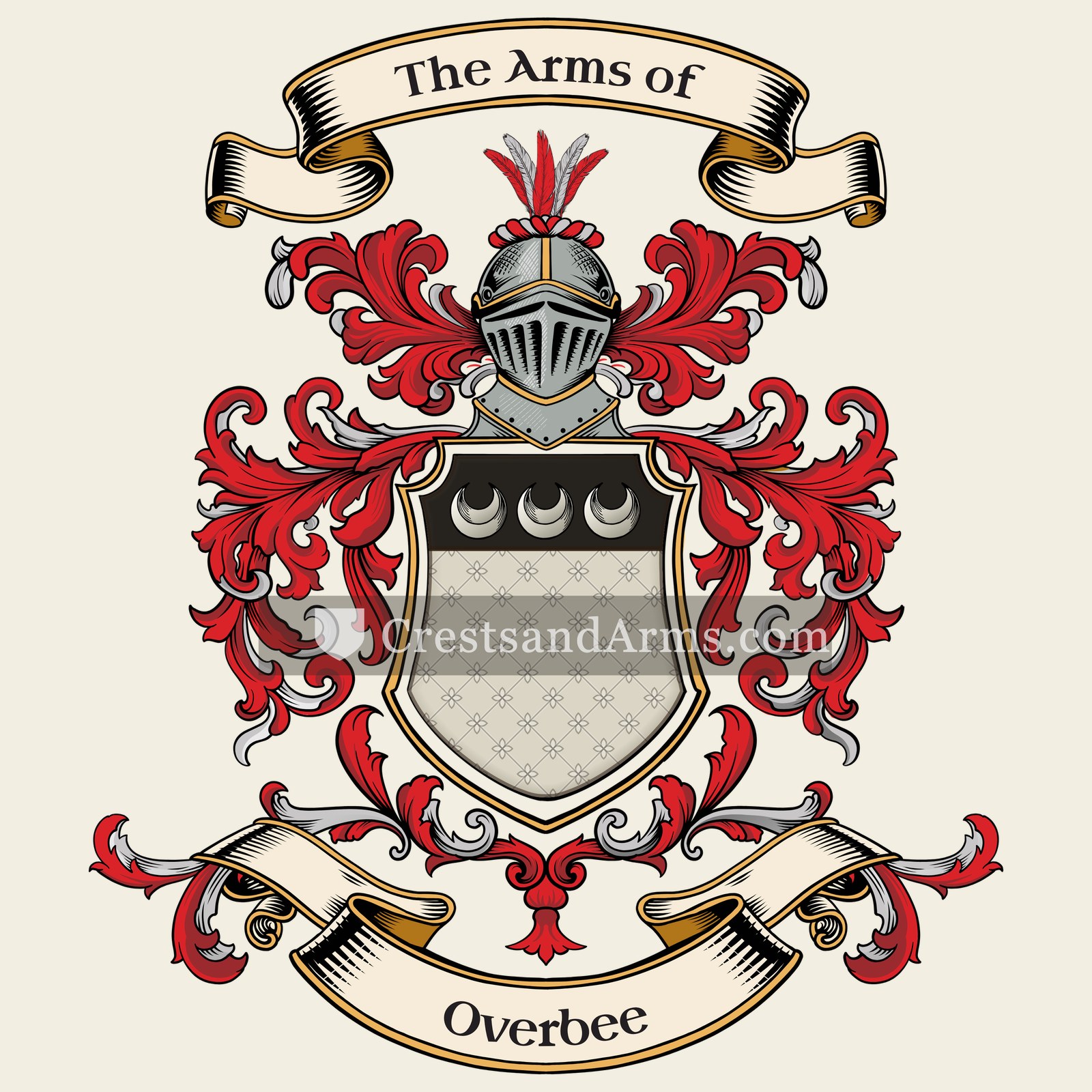 The Overbee coat of arms, drawn from the recorded blazon