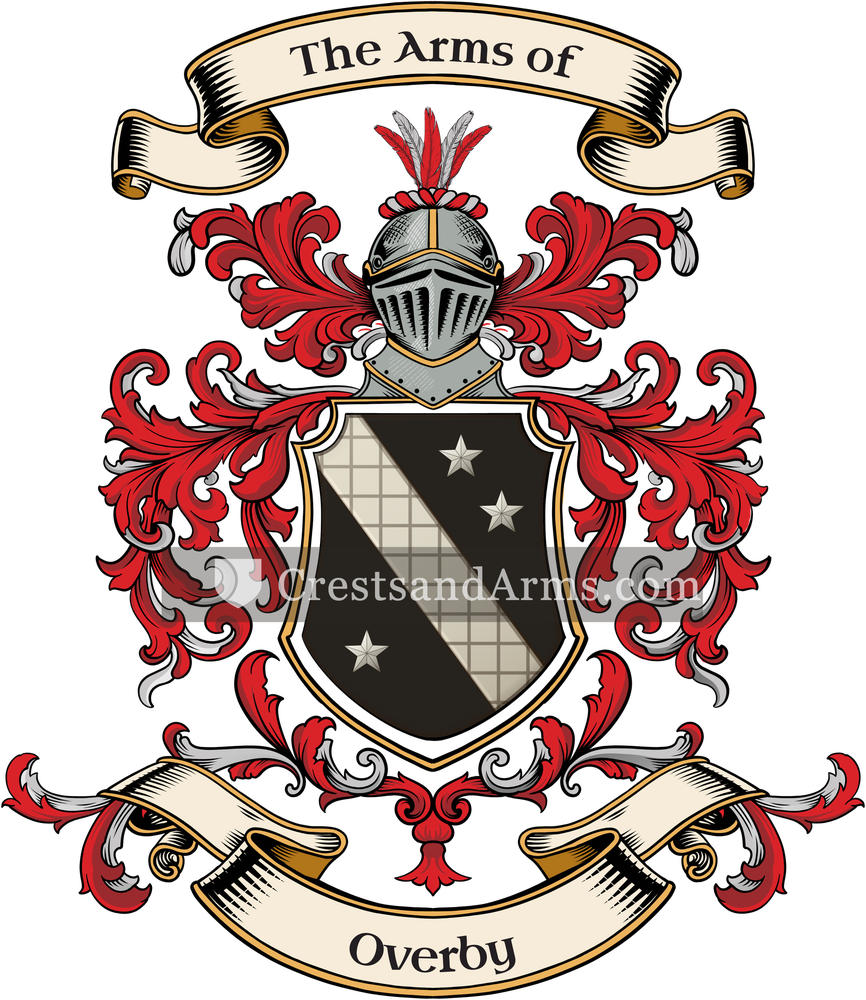 The Overby coat of arms, drawn from the recorded blazon