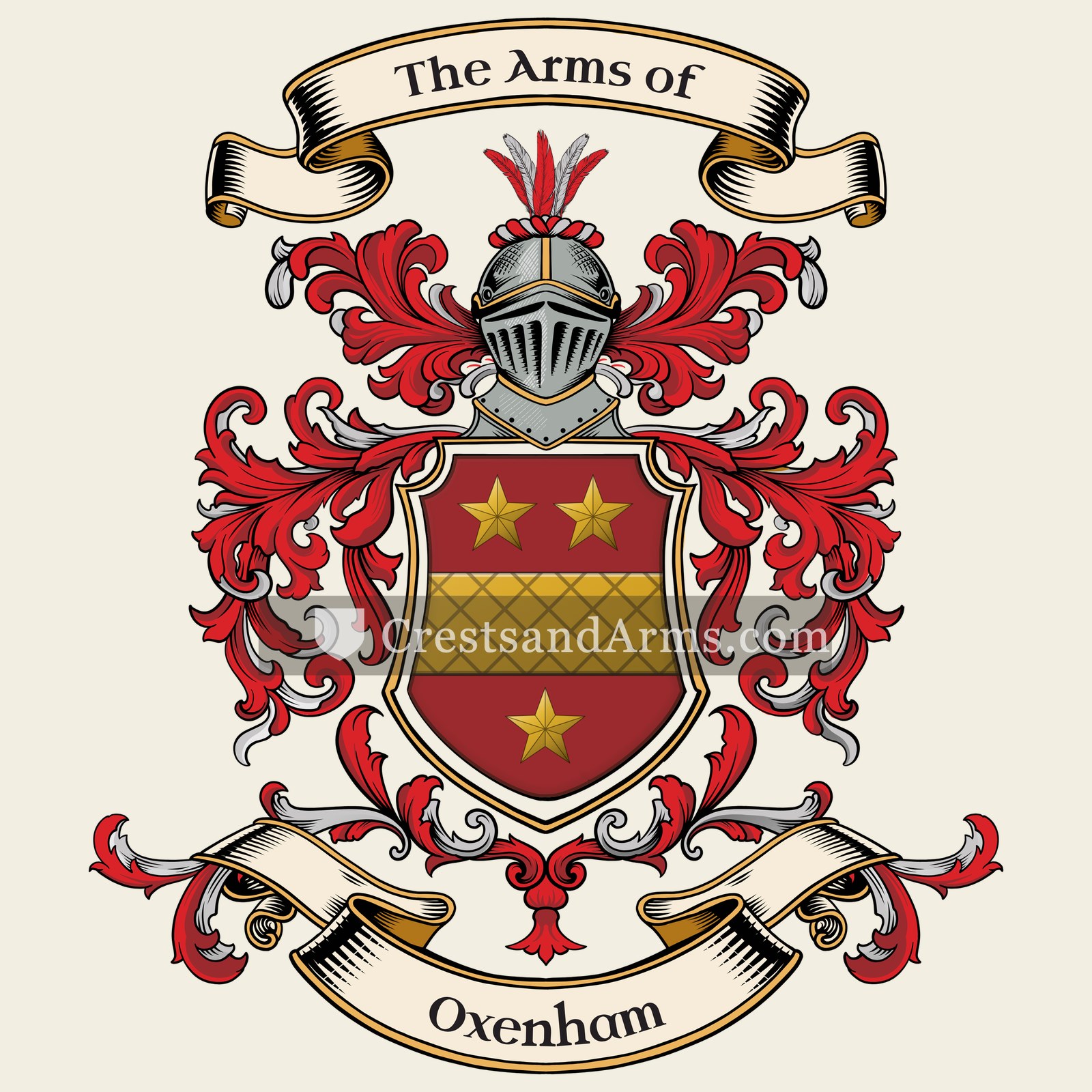 The Oxenham coat of arms, drawn from the recorded blazon
