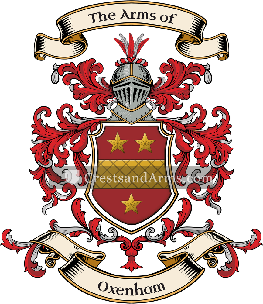 The Oxenham coat of arms, drawn from the recorded blazon