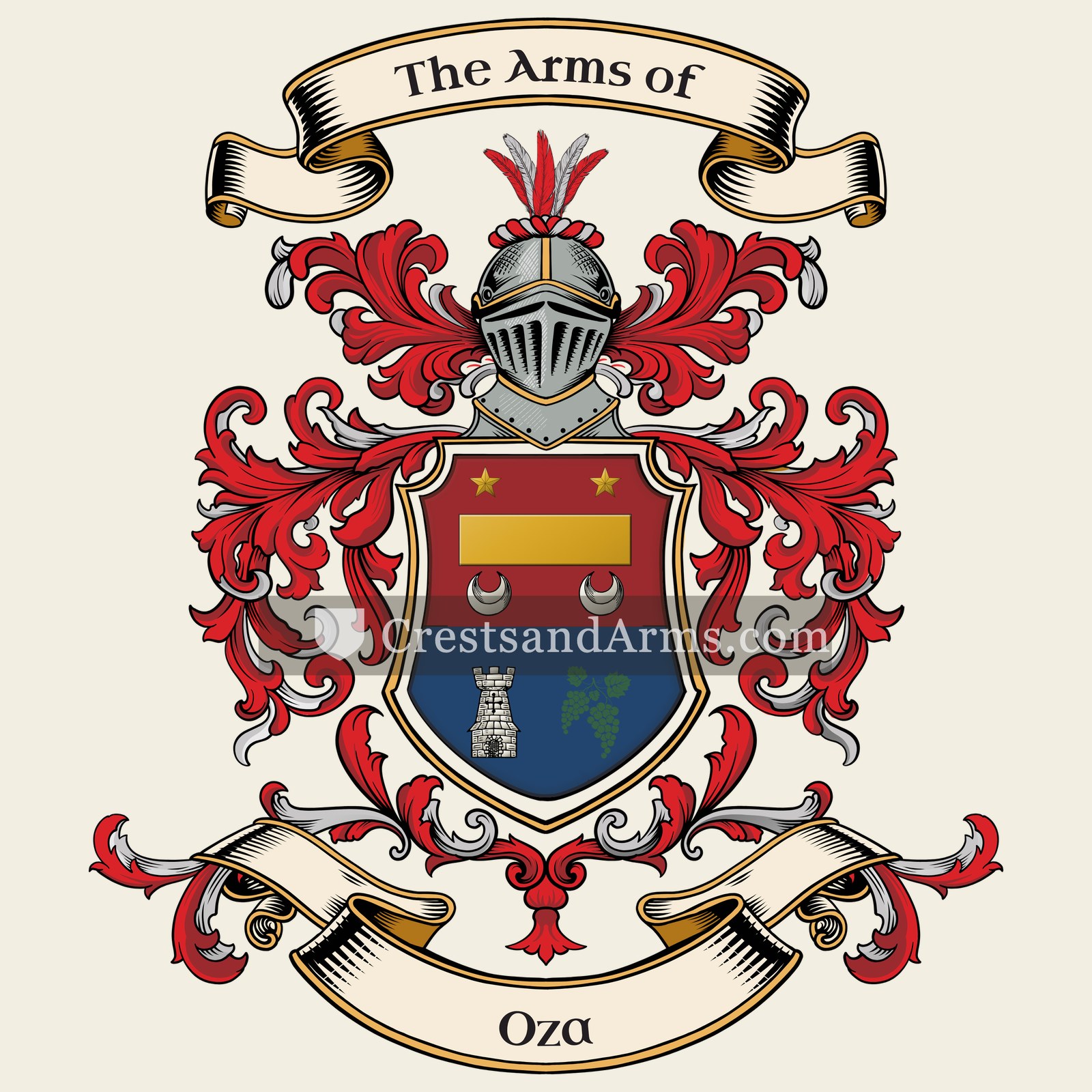 The Oza coat of arms, drawn from the recorded blazon