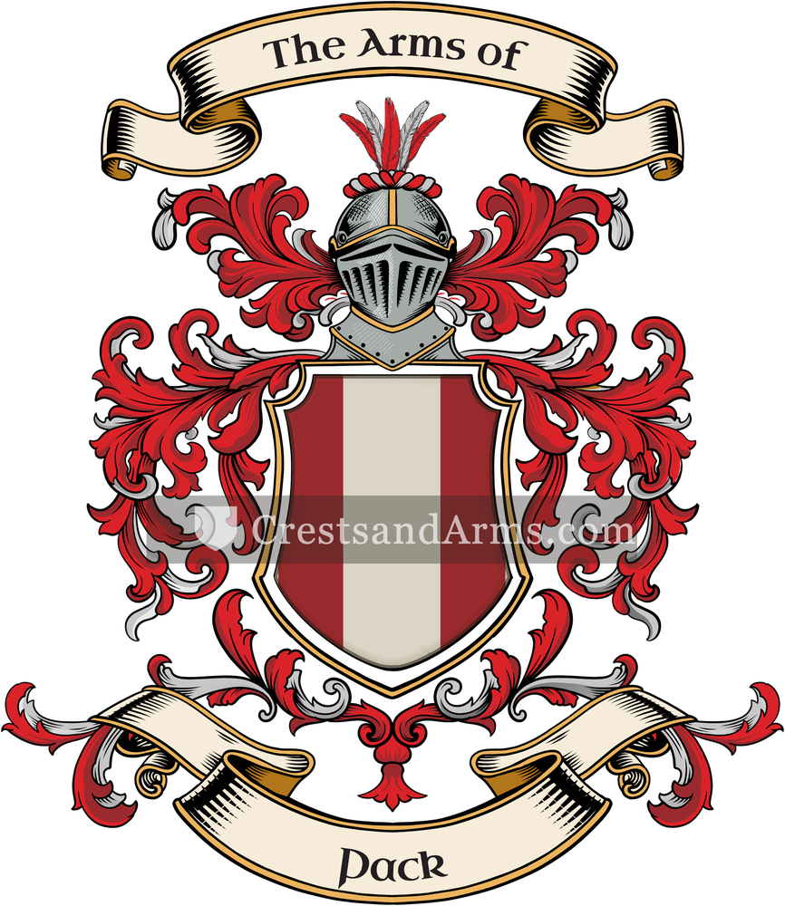 The Pack coat of arms, drawn from the recorded blazon