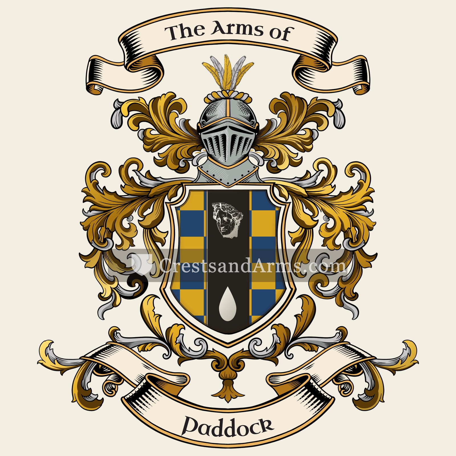 The Paddock coat of arms, drawn from the recorded blazon