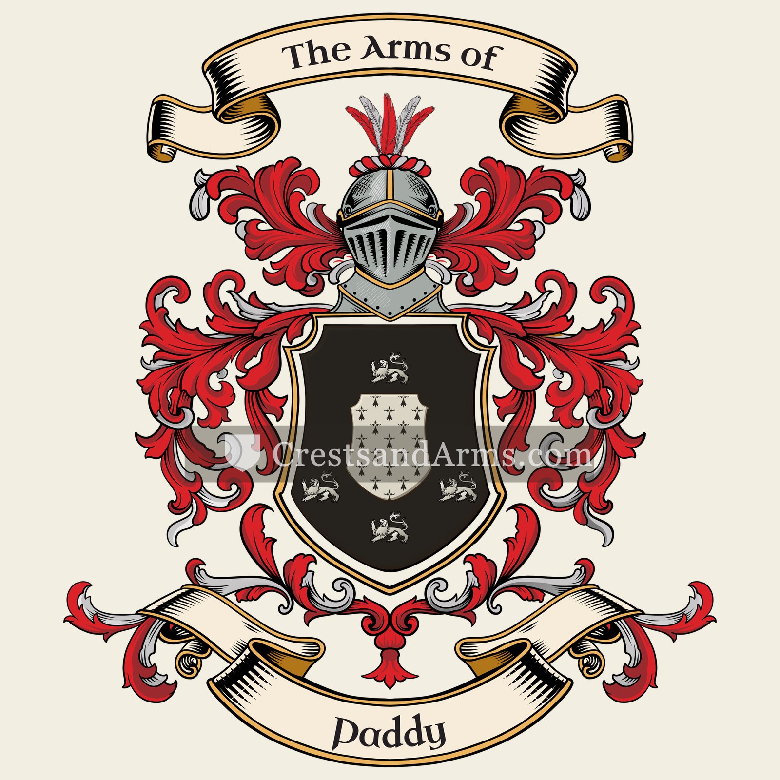 The Paddy coat of arms, drawn from the recorded blazon