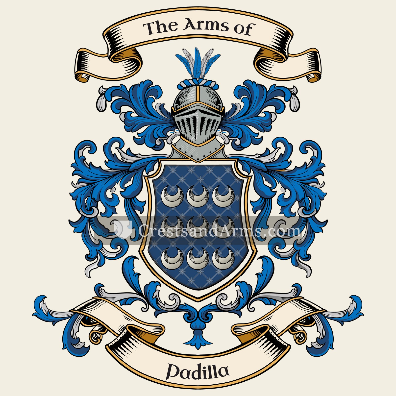 The Padilla coat of arms, drawn from the recorded blazon