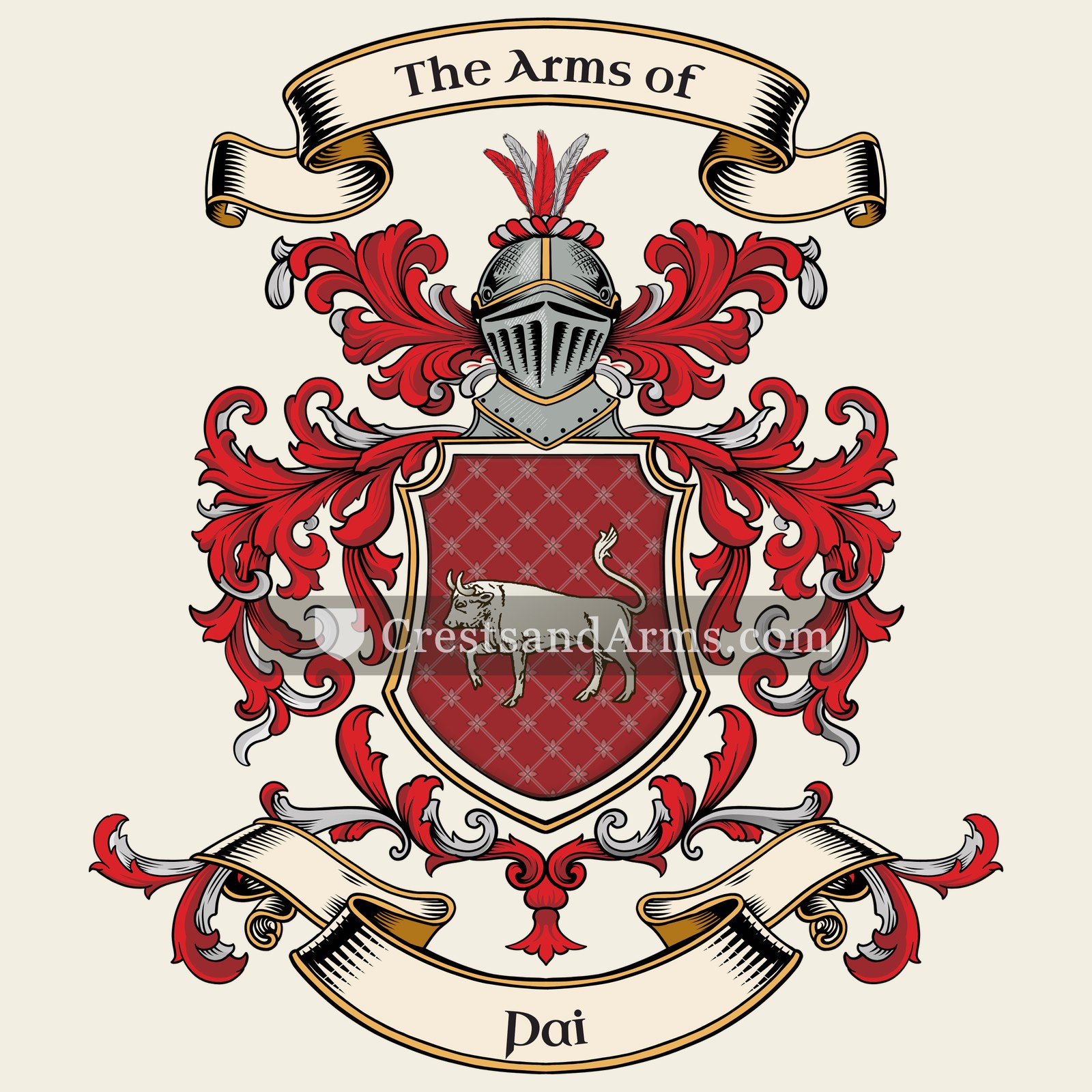 The Pai coat of arms, drawn from the recorded blazon