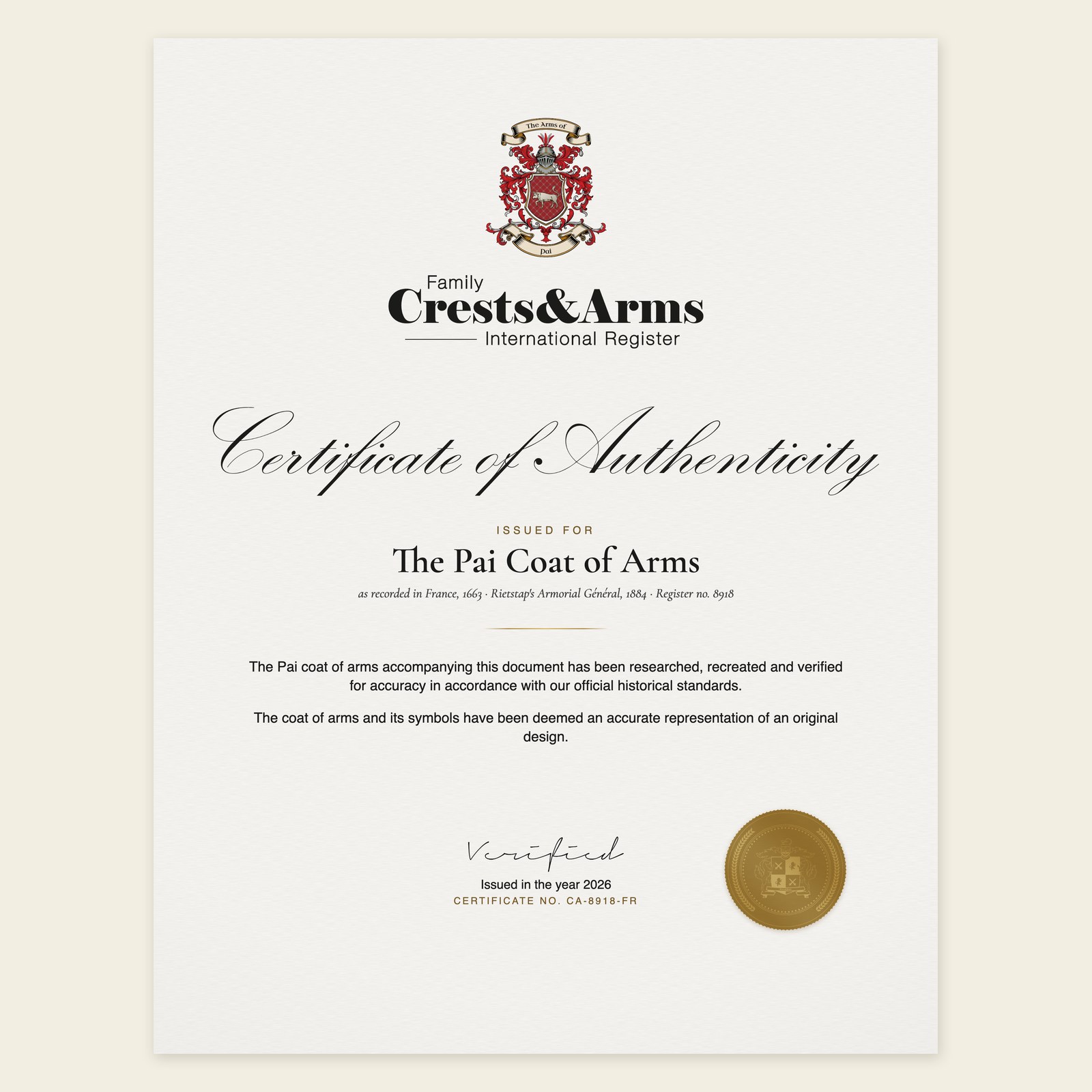 Certificate of authenticity
