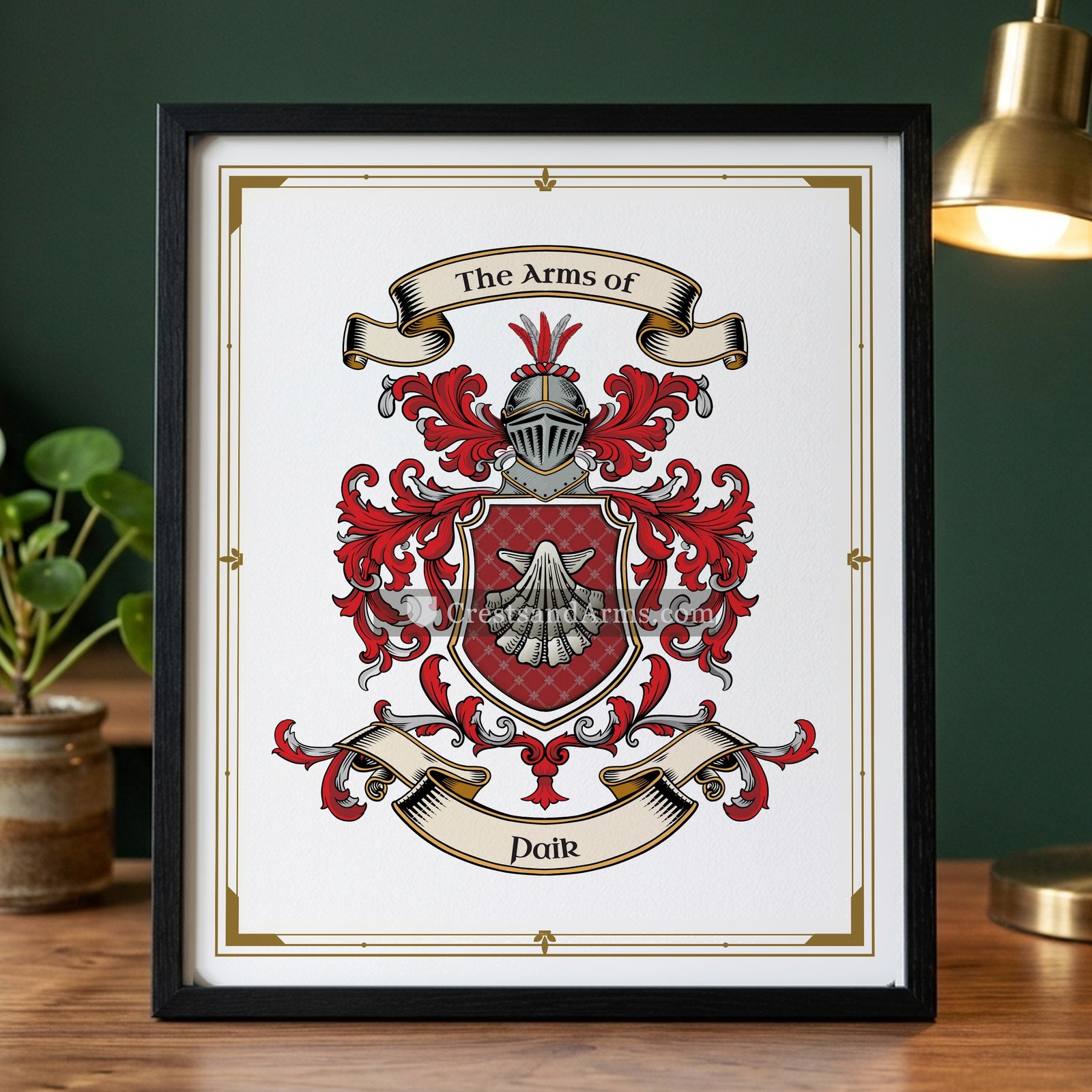 The Paik arms on the framed, black wood