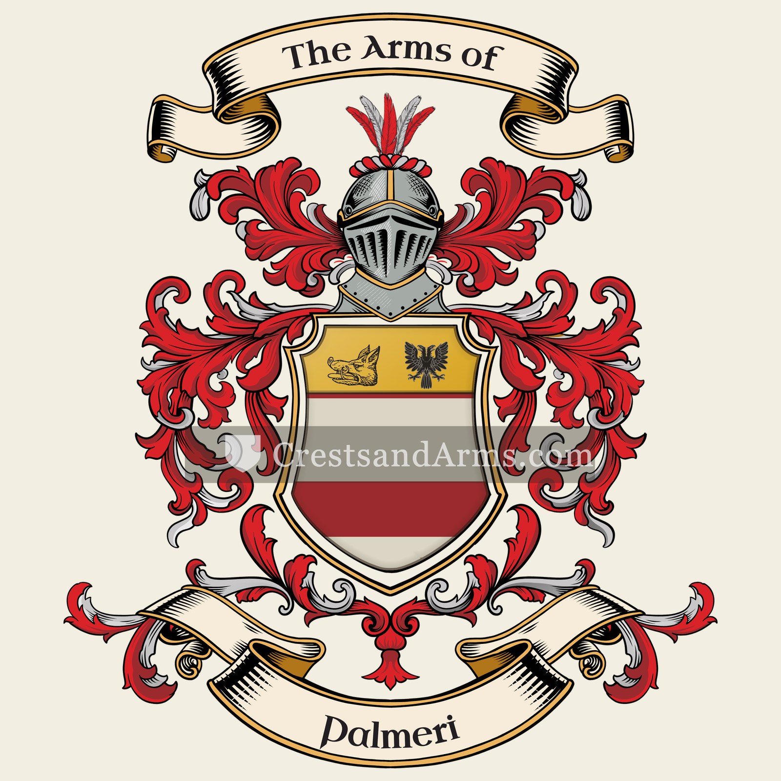The Palmeri coat of arms, drawn from the recorded blazon