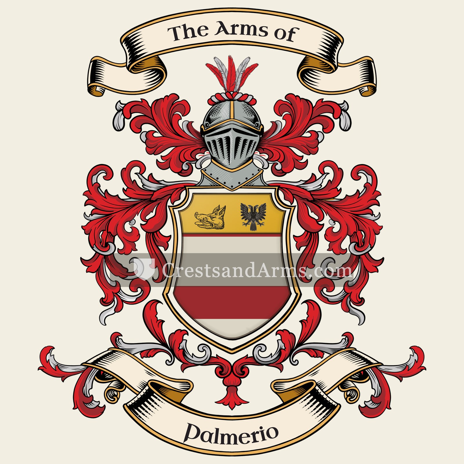 The Palmerio coat of arms, drawn from the recorded blazon