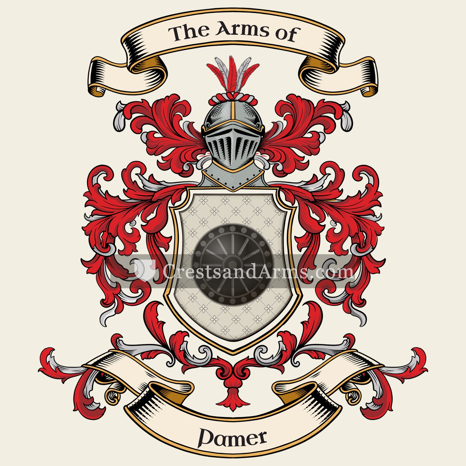 The Pamer coat of arms, drawn from the recorded blazon
