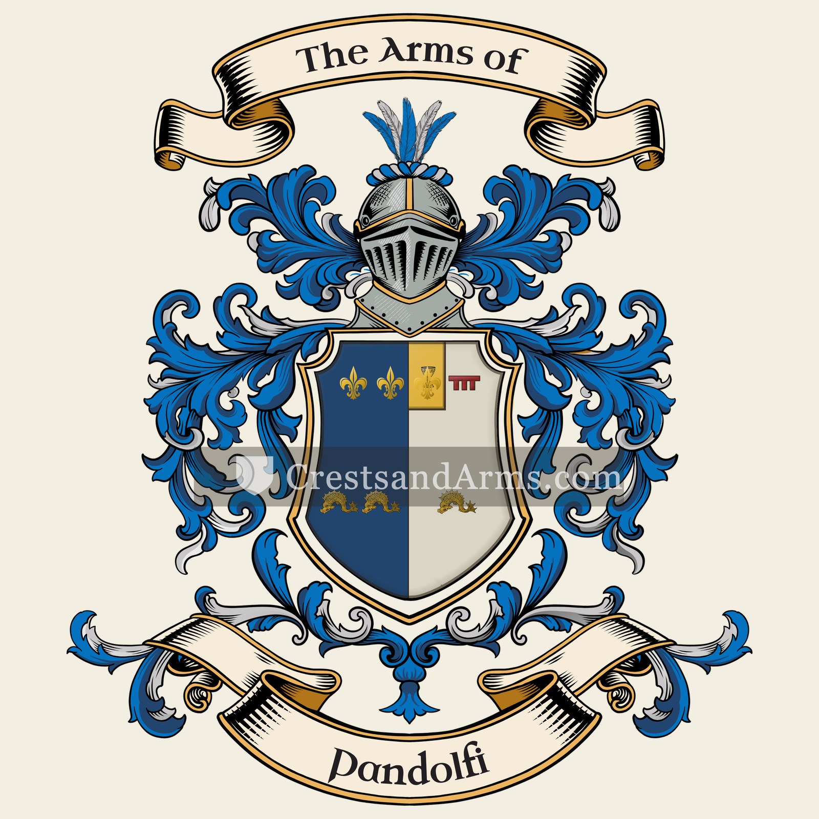 The Pandolfi coat of arms, drawn from the recorded blazon