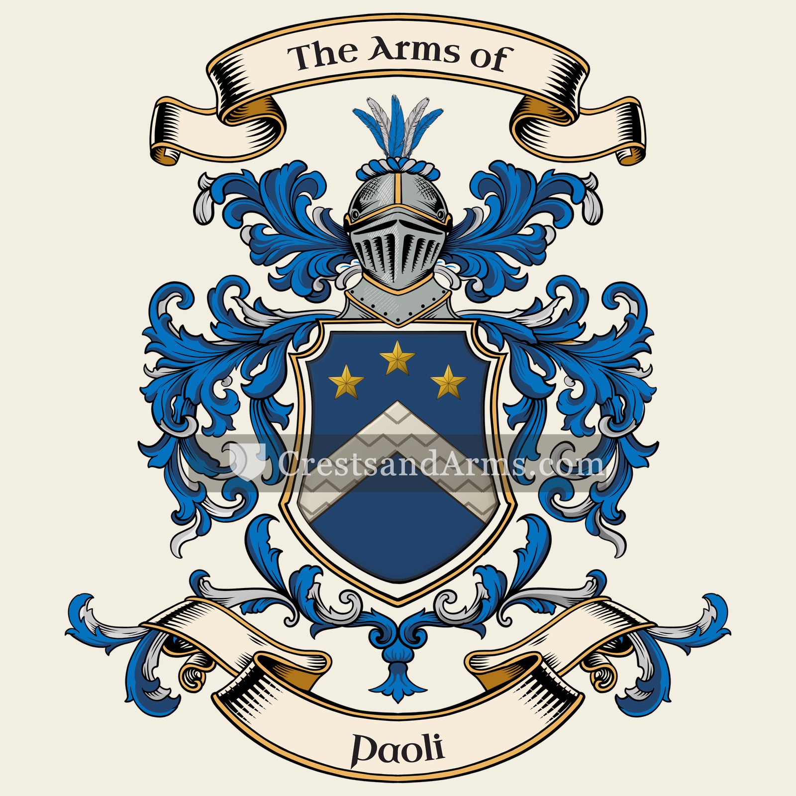 The Paoli coat of arms, drawn from the recorded blazon