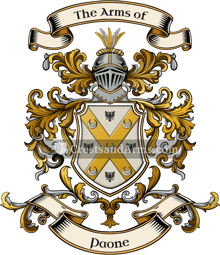 The Paone coat of arms, drawn from the recorded blazon