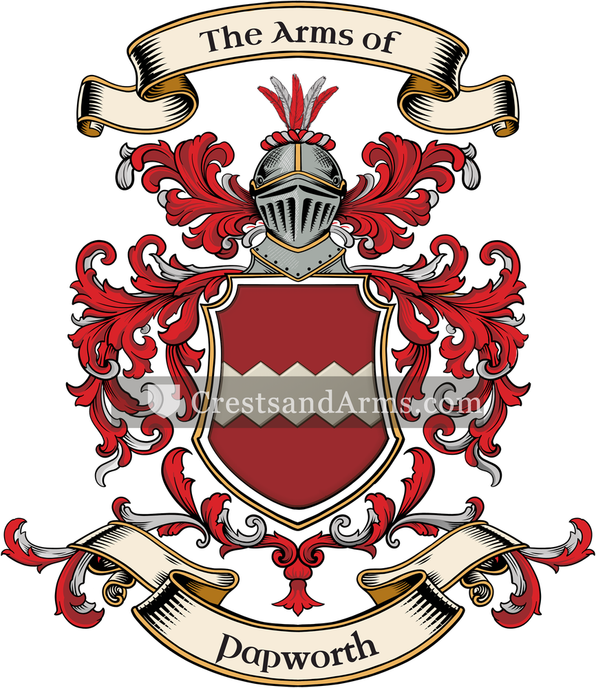 The Papworth coat of arms, drawn from the recorded blazon