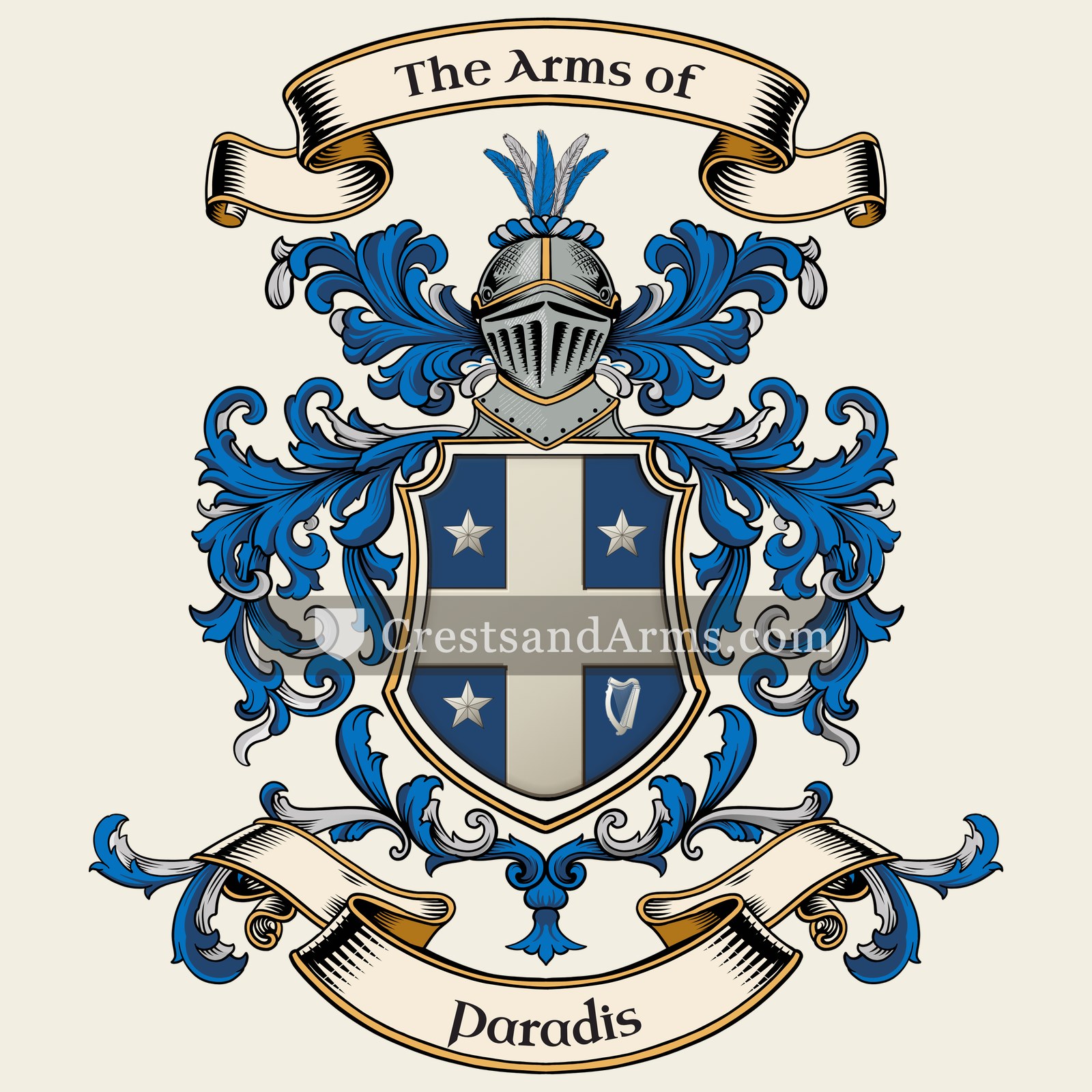 The Paradis coat of arms, drawn from the recorded blazon