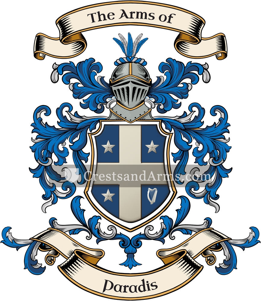 The Paradis coat of arms, drawn from the recorded blazon