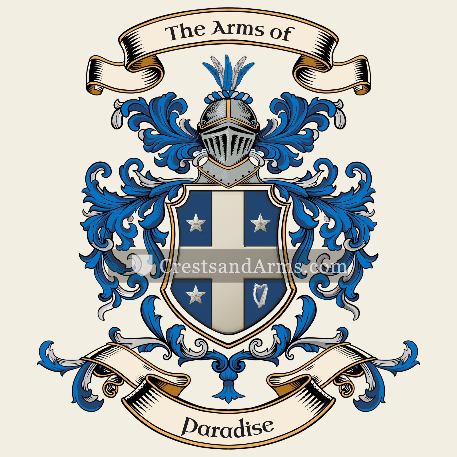 The Paradise coat of arms, drawn from the recorded blazon
