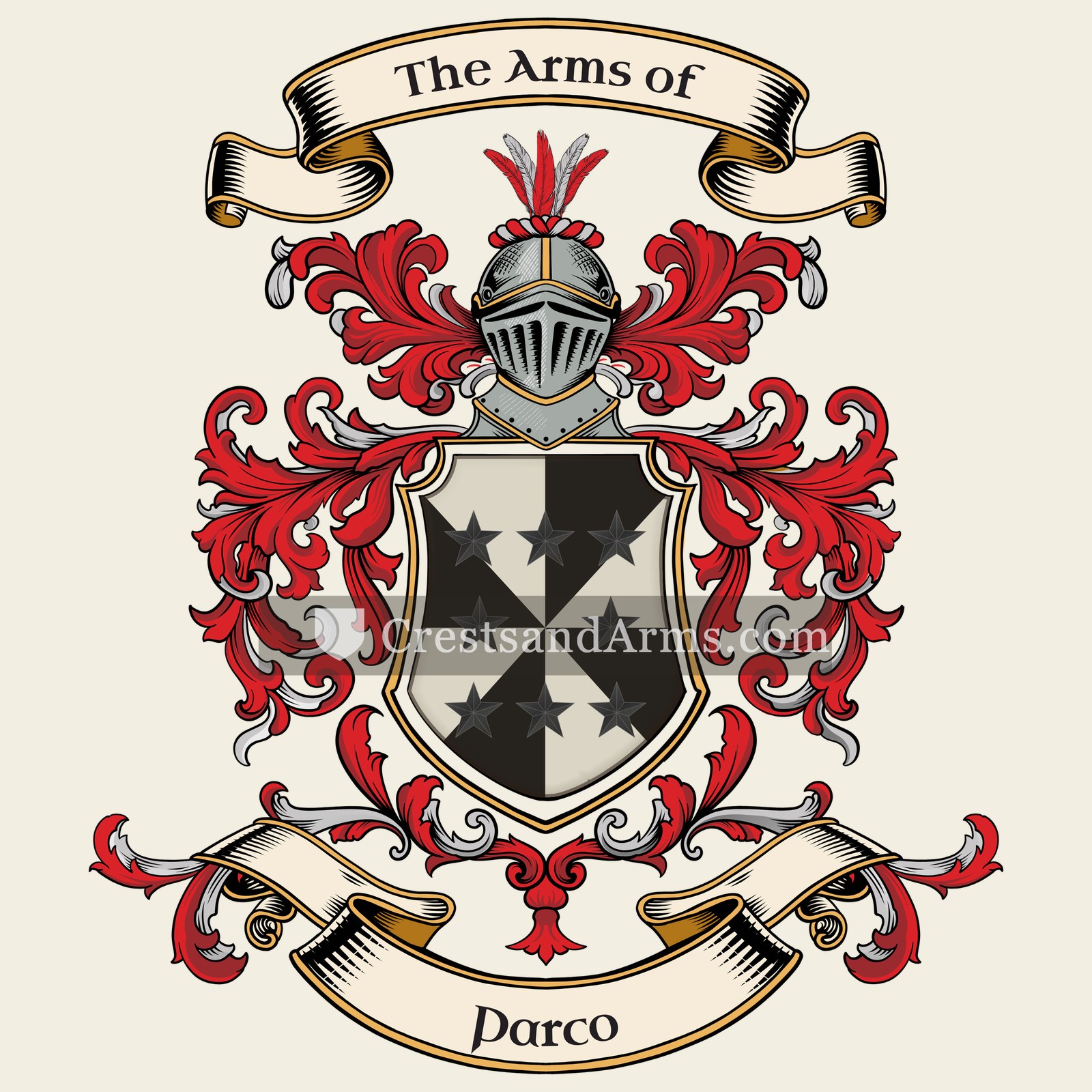 The Parco coat of arms, drawn from the recorded blazon