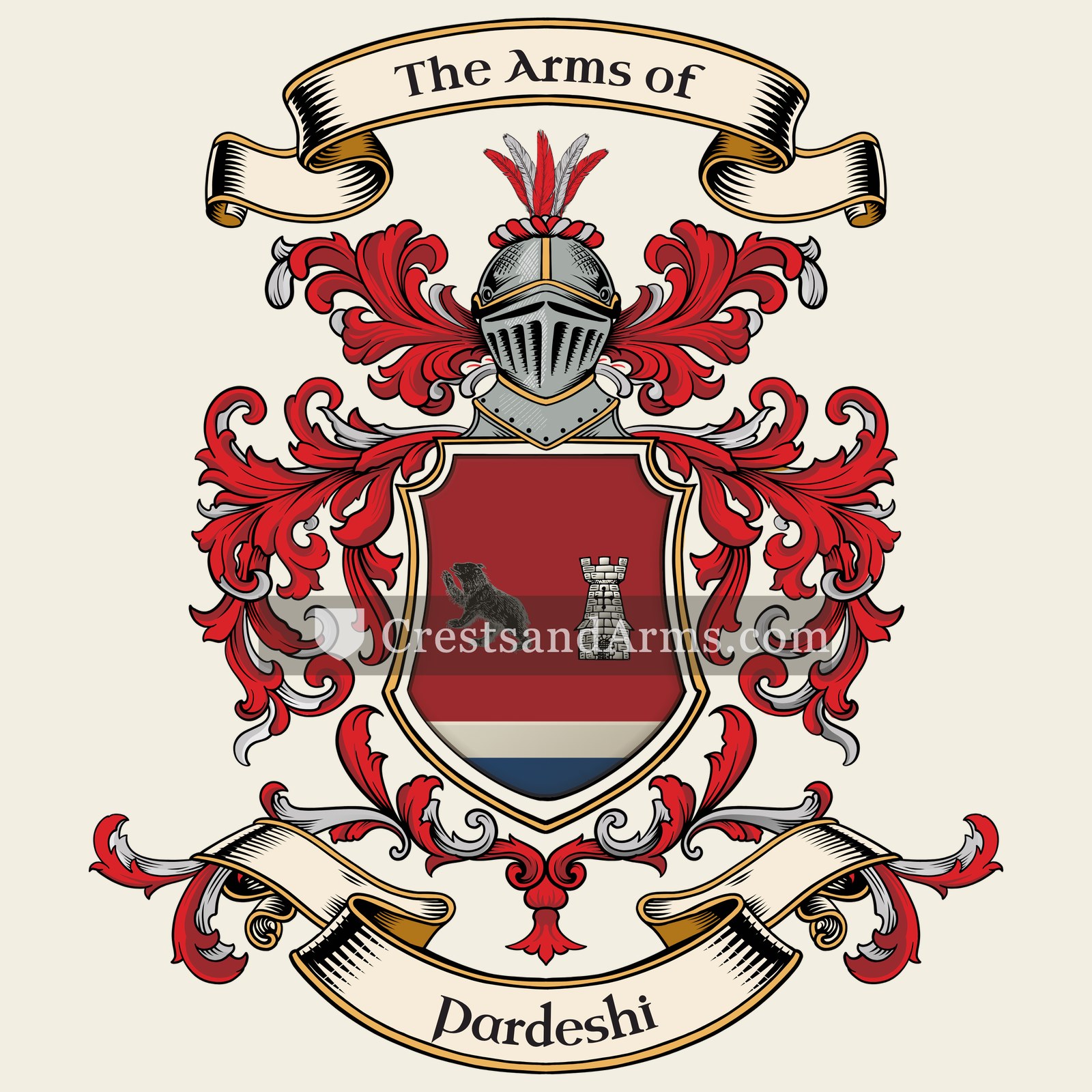 The Pardeshi coat of arms, drawn from the recorded blazon