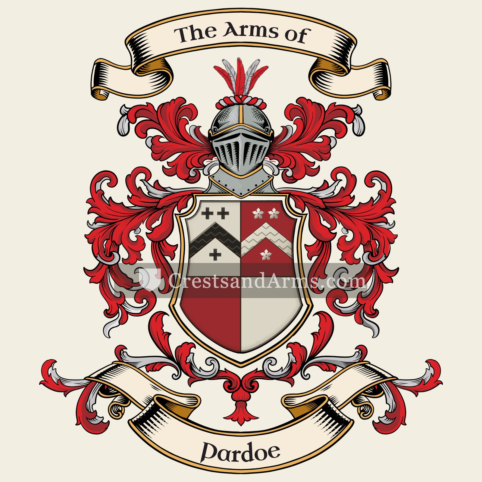 The Pardoe coat of arms, drawn from the recorded blazon