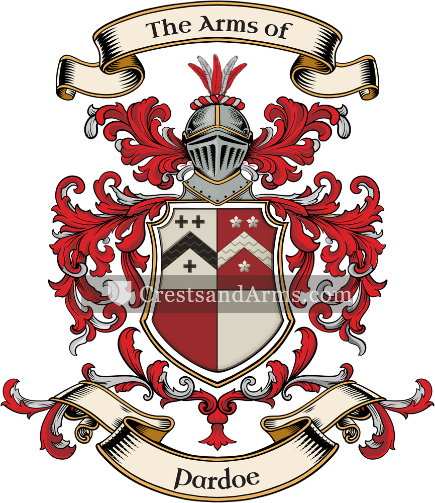 The Pardoe coat of arms, drawn from the recorded blazon