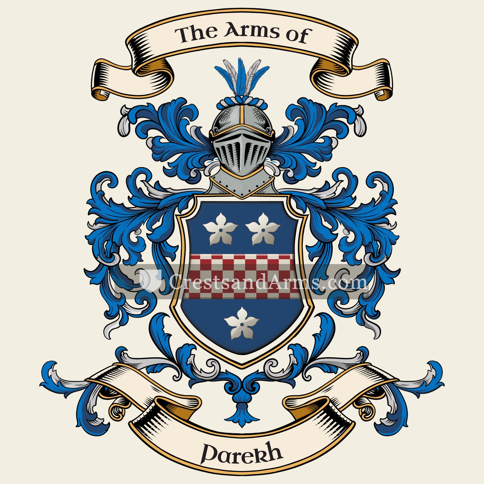 The Parekh coat of arms, drawn from the recorded blazon