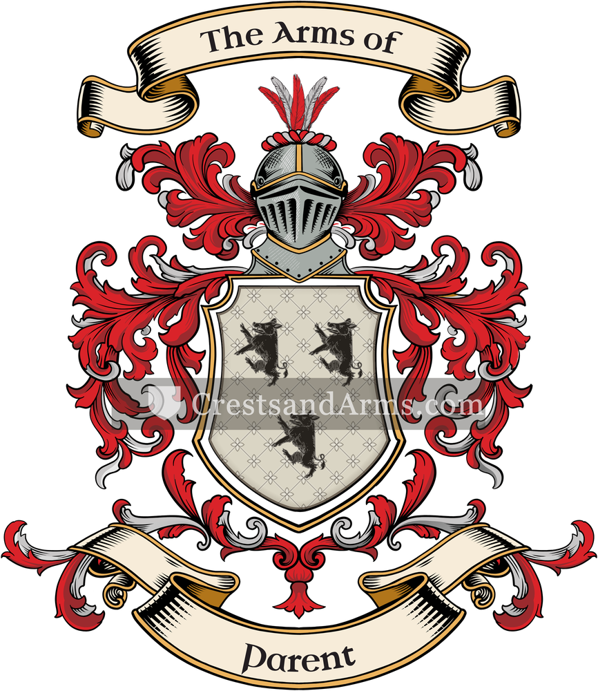 The Parent coat of arms, drawn from the recorded blazon