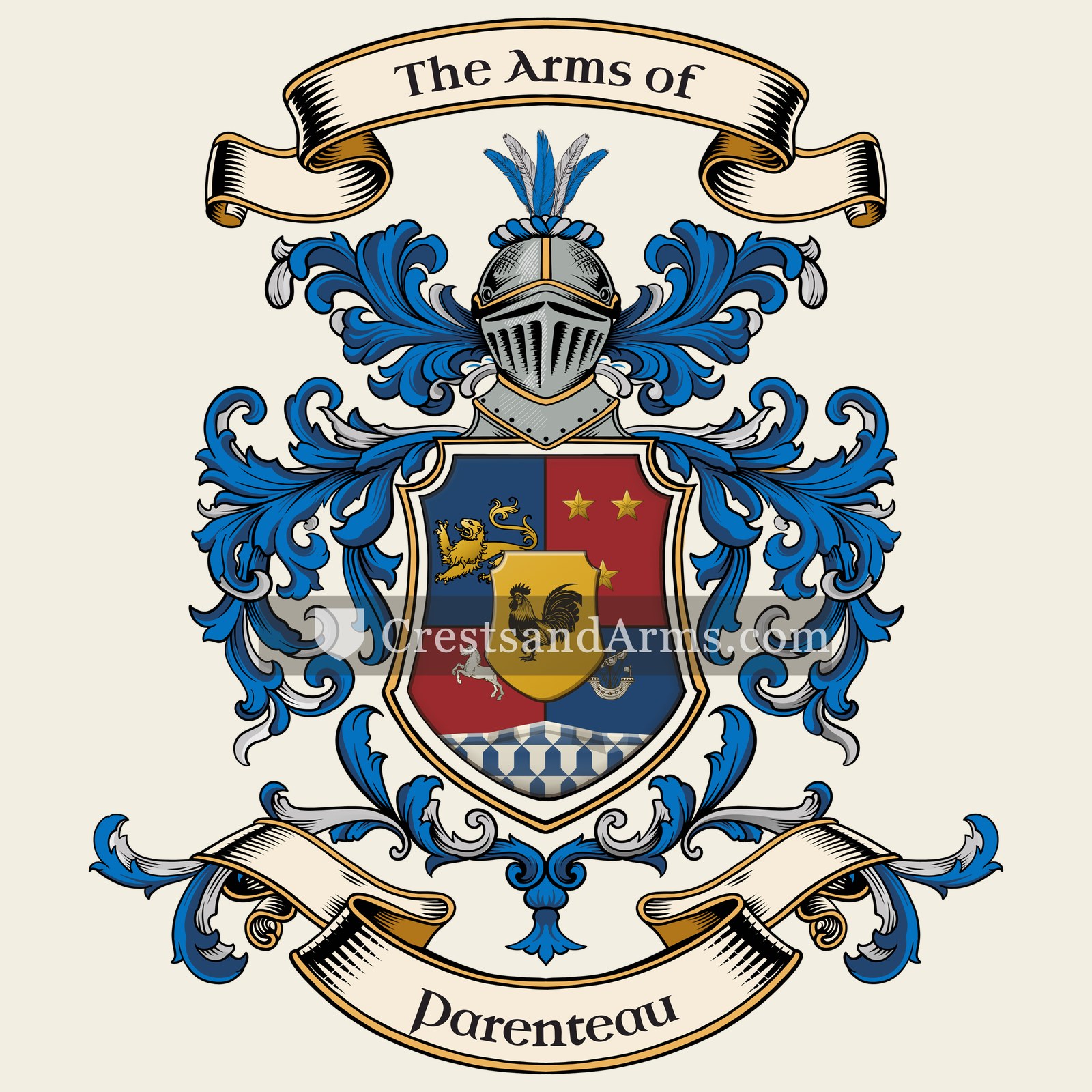 The Parenteau coat of arms, drawn from the recorded blazon