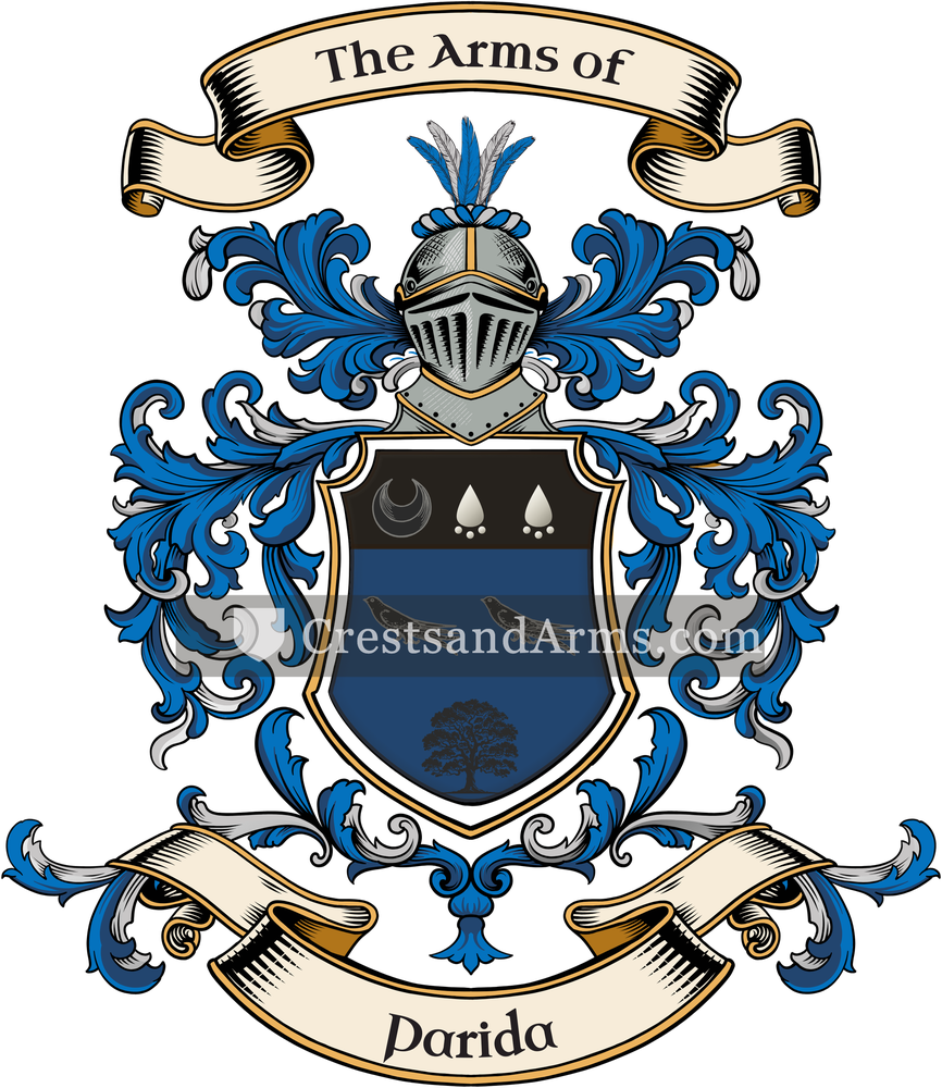 The Parida coat of arms, drawn from the recorded blazon