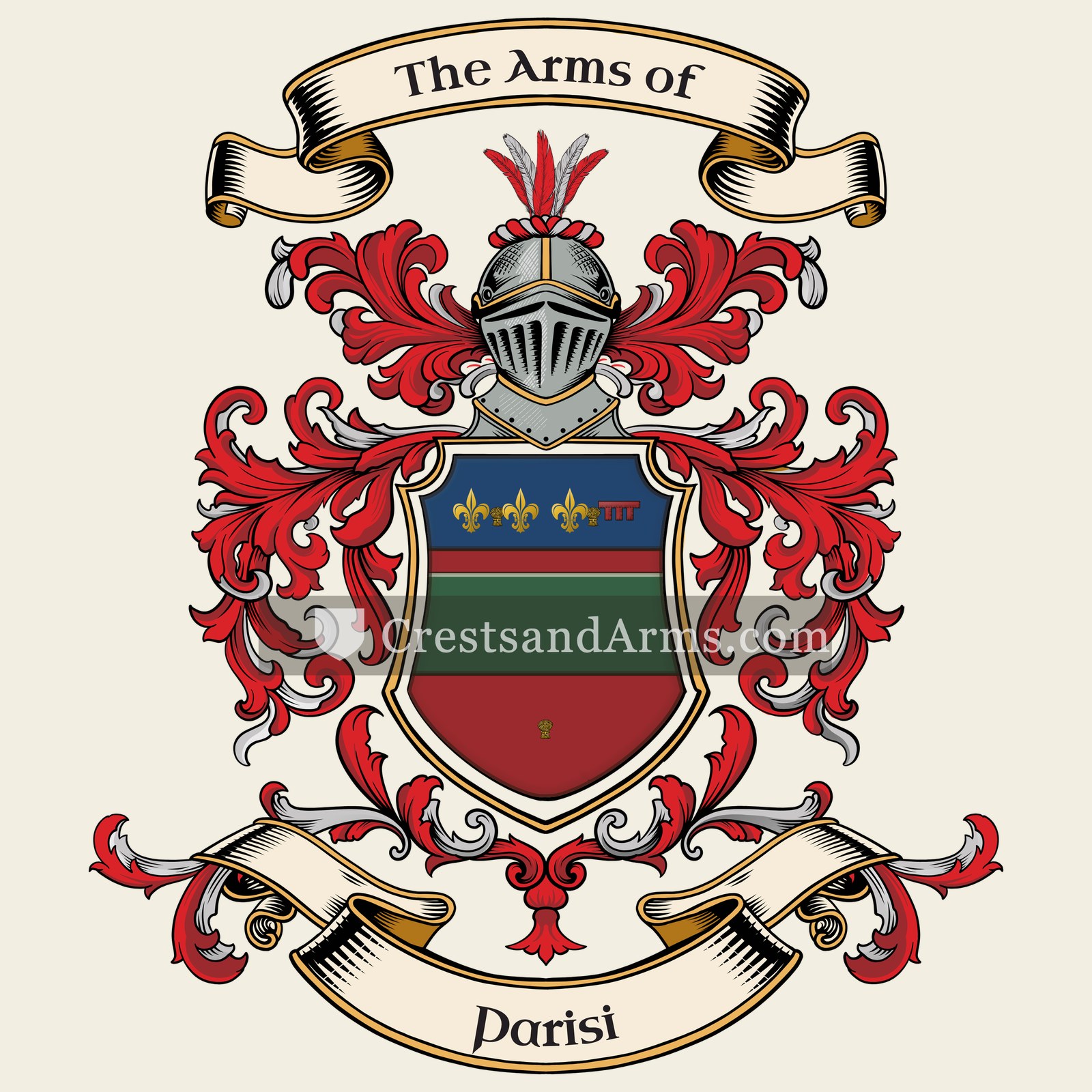 The Parisi coat of arms, drawn from the recorded blazon