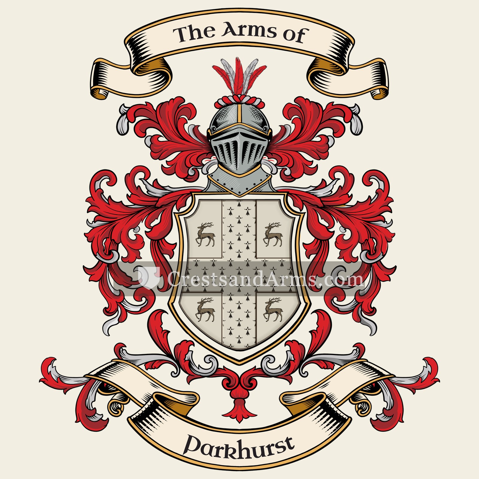 The Parkhurst coat of arms, drawn from the recorded blazon