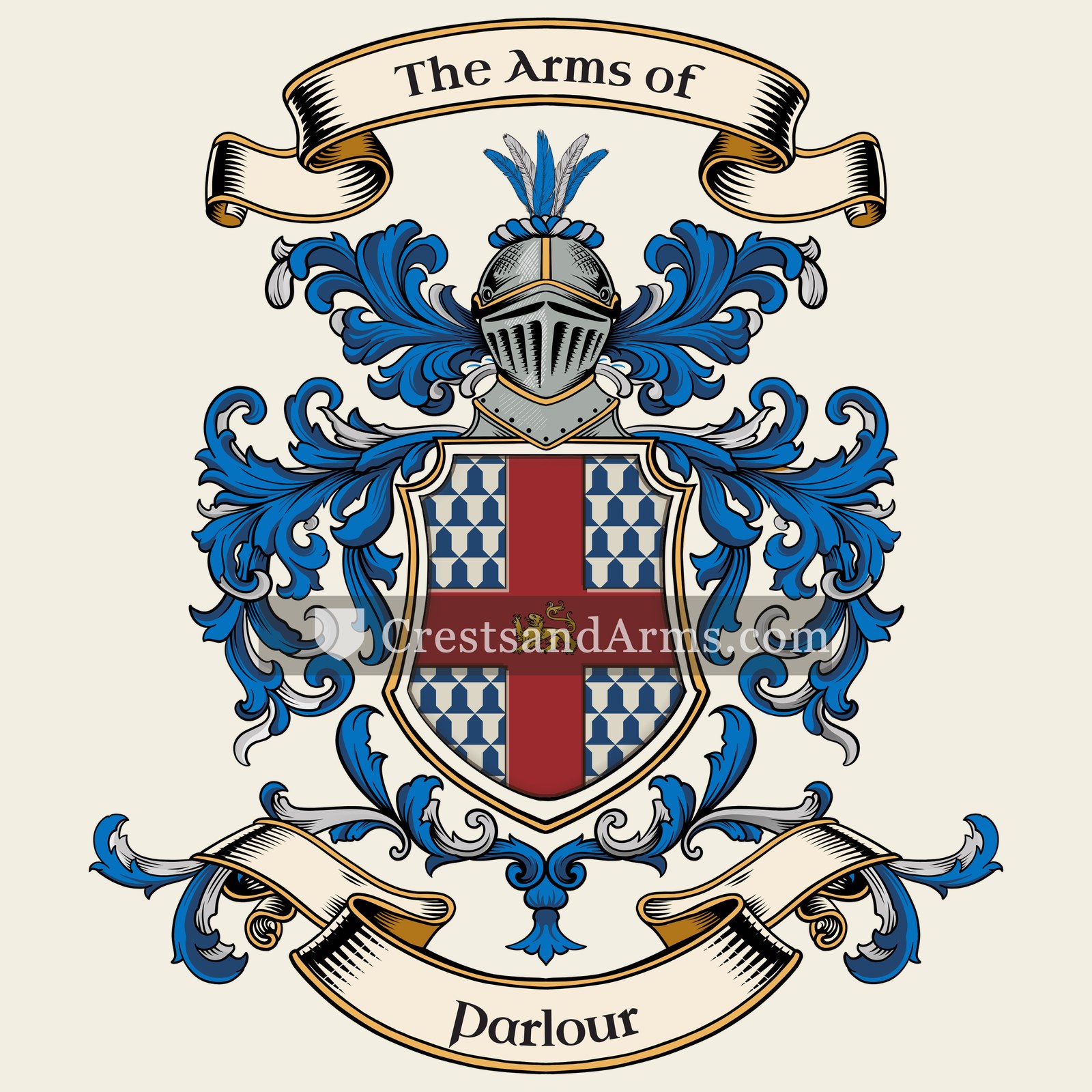 The Parlour coat of arms, drawn from the recorded blazon