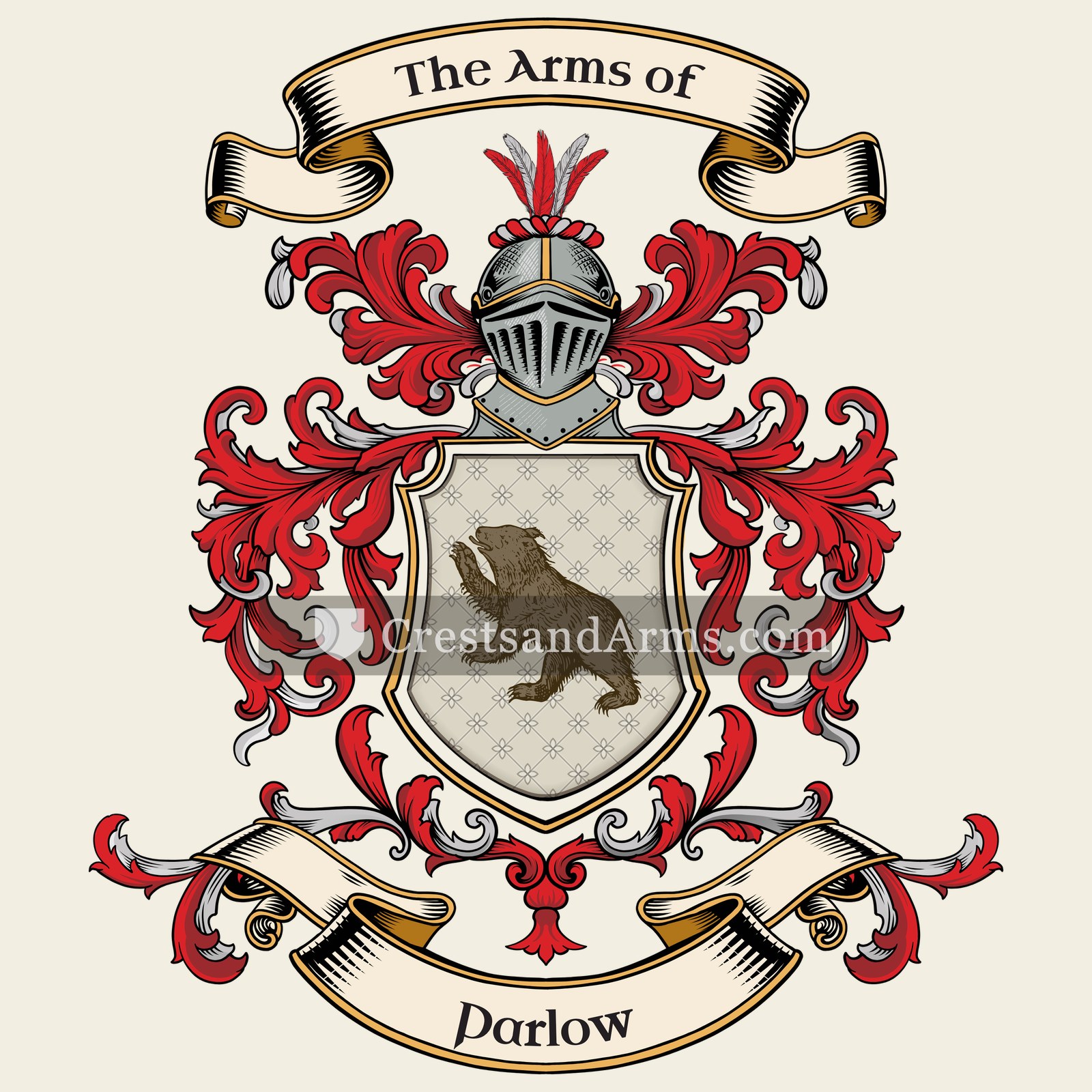 The Parlow coat of arms, drawn from the recorded blazon