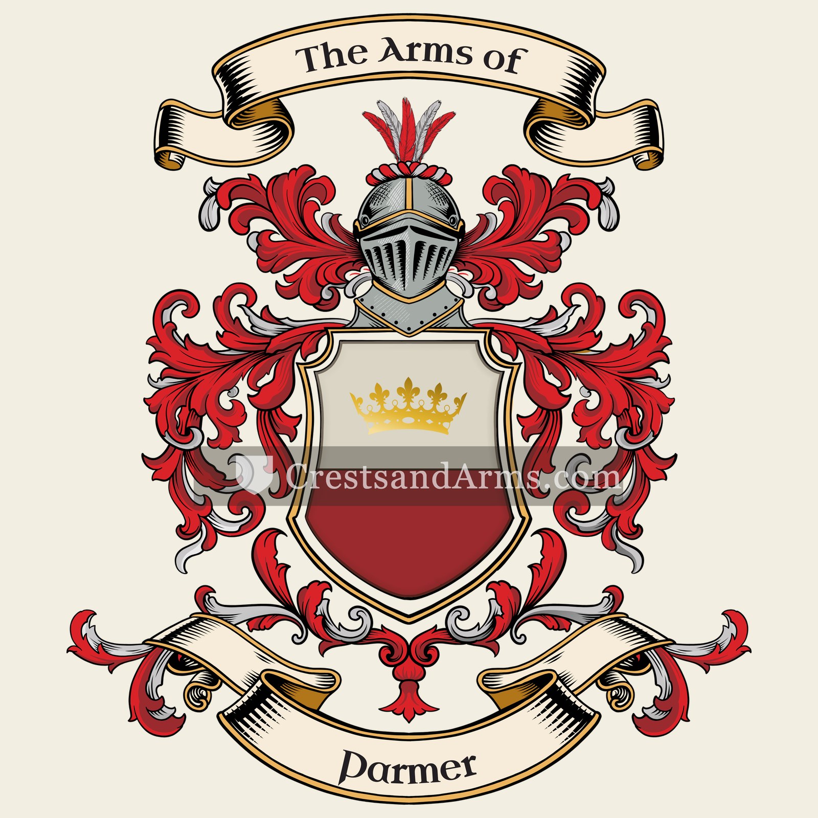 The Parmer coat of arms, drawn from the recorded blazon