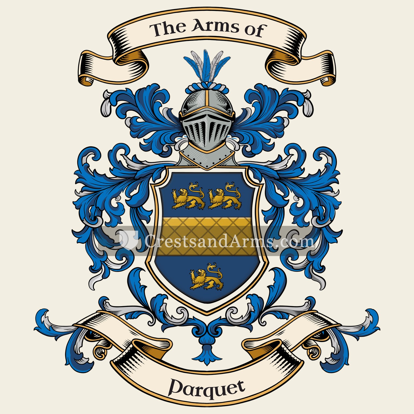 The Parquet coat of arms, drawn from the recorded blazon