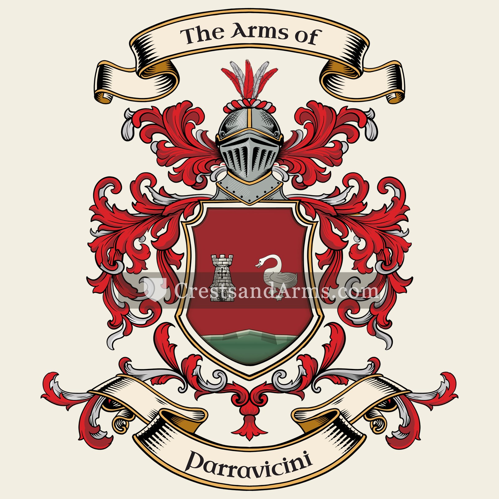 The Parravicini coat of arms, drawn from the recorded blazon