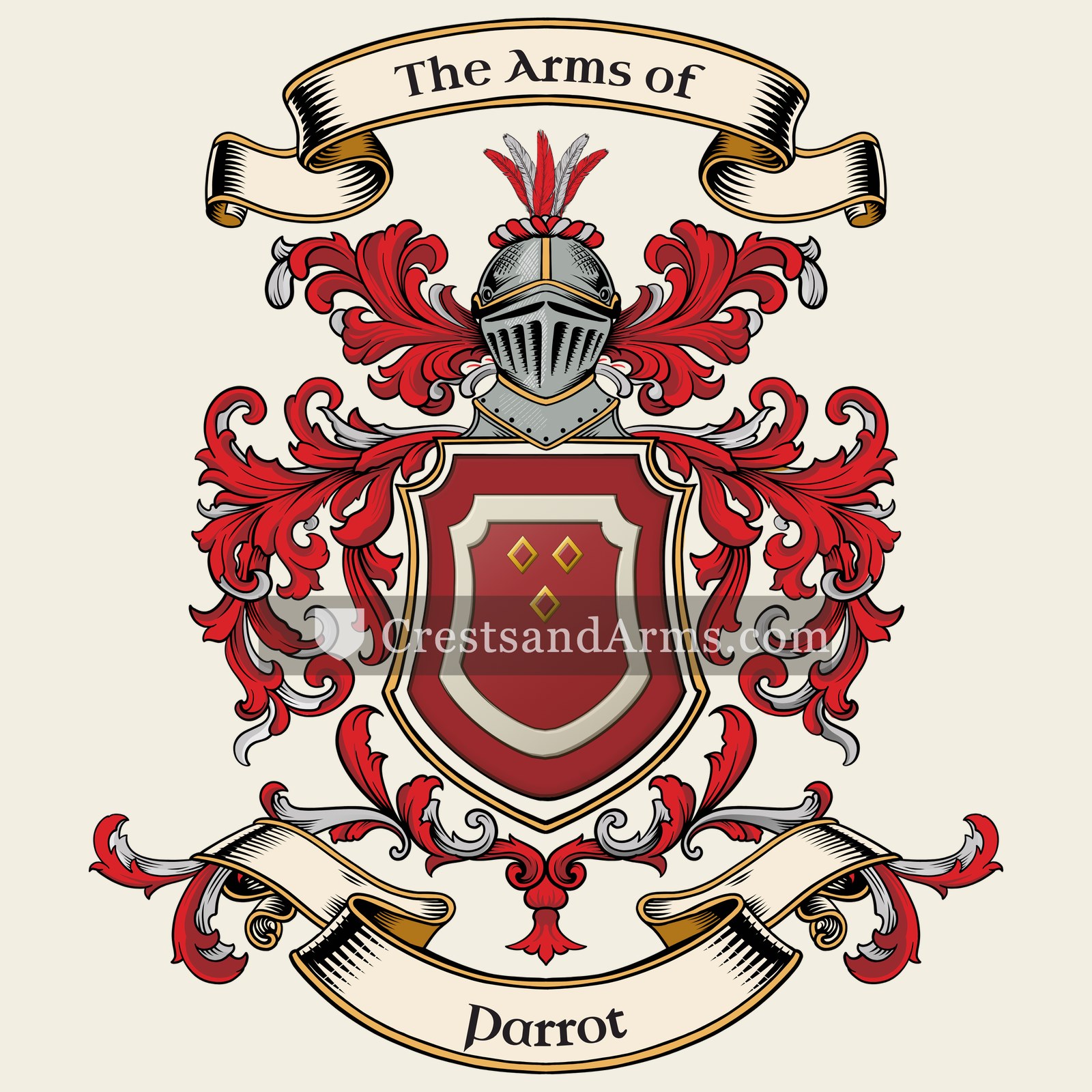 The Parrot coat of arms, drawn from the recorded blazon