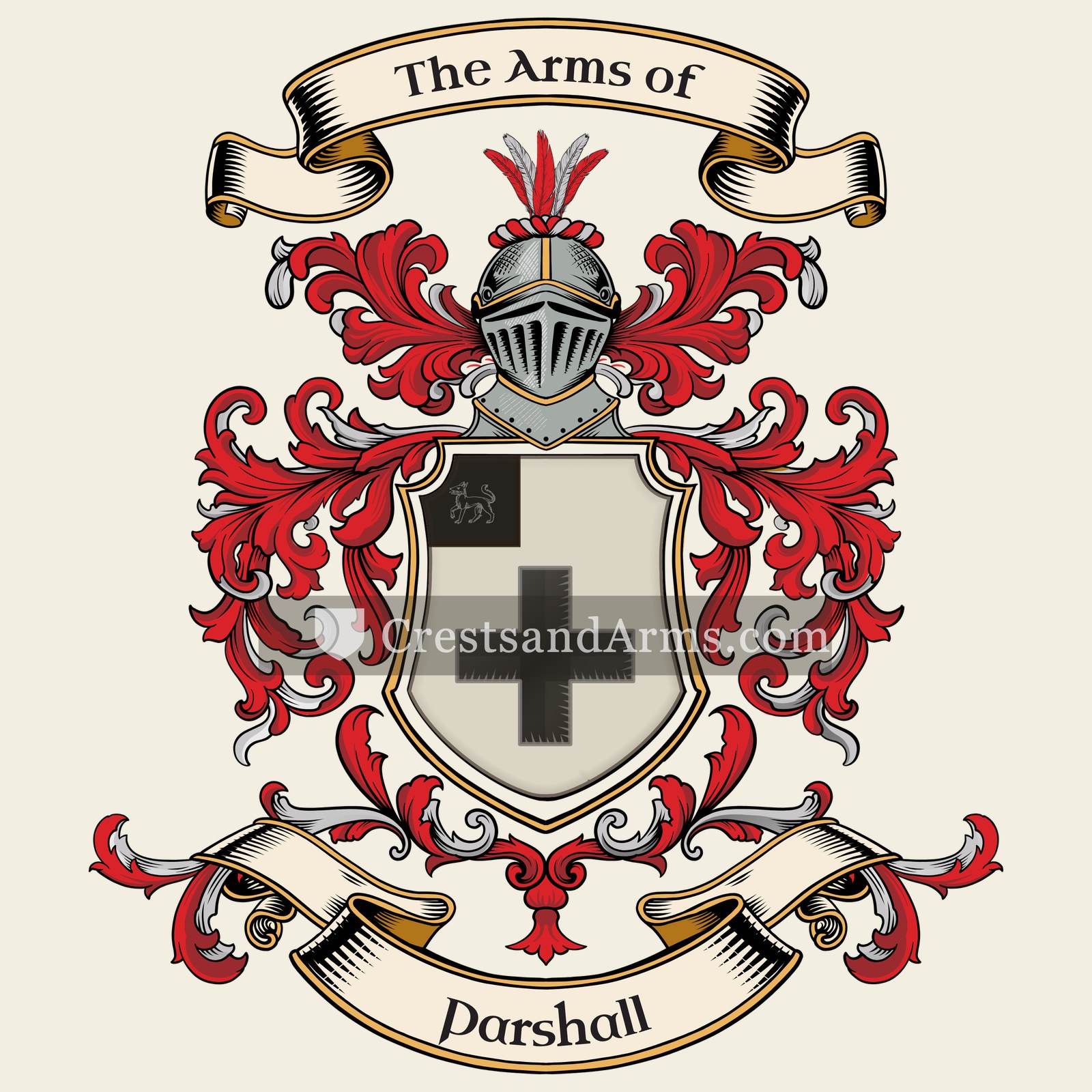 The Parshall coat of arms, drawn from the recorded blazon