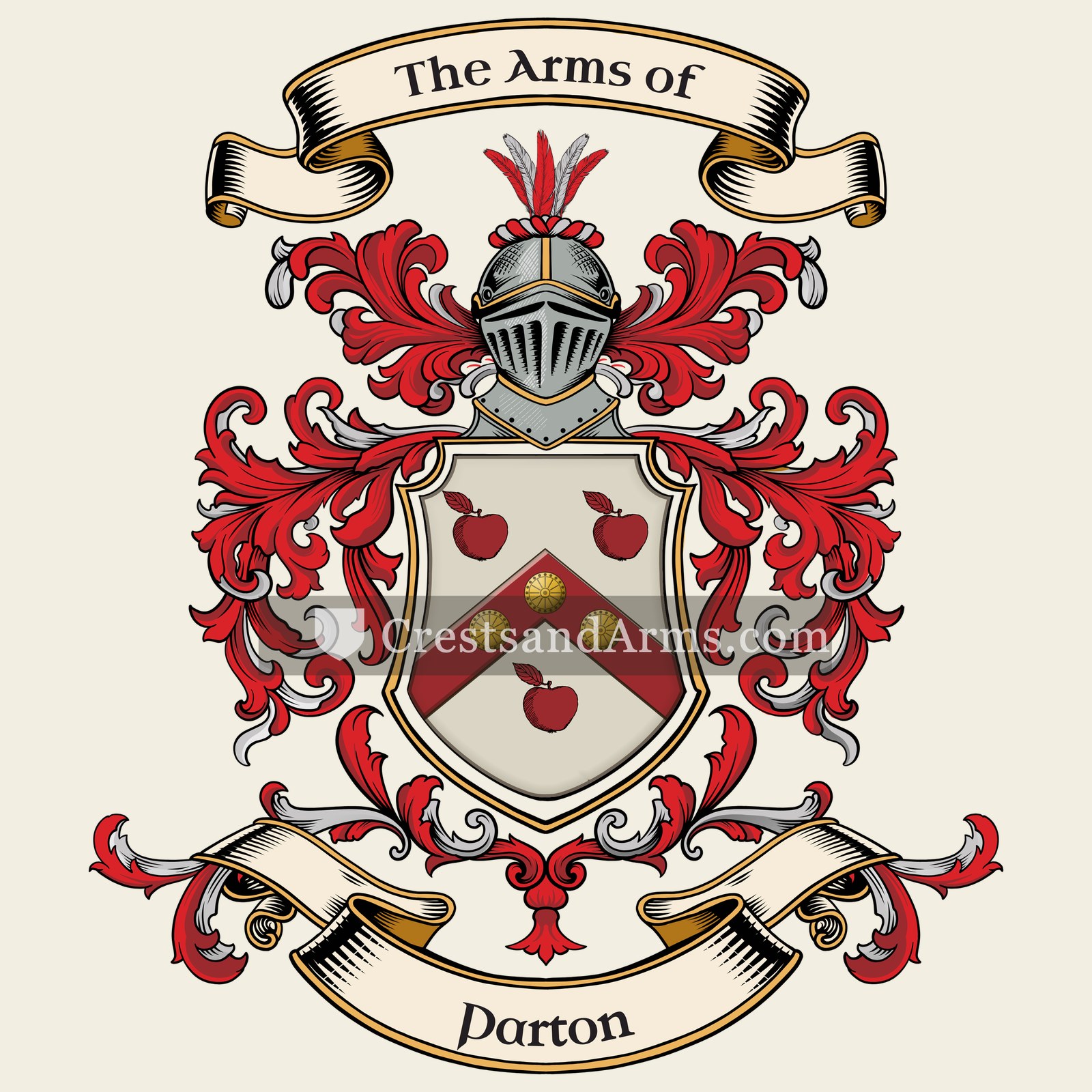 The Parton coat of arms, drawn from the recorded blazon