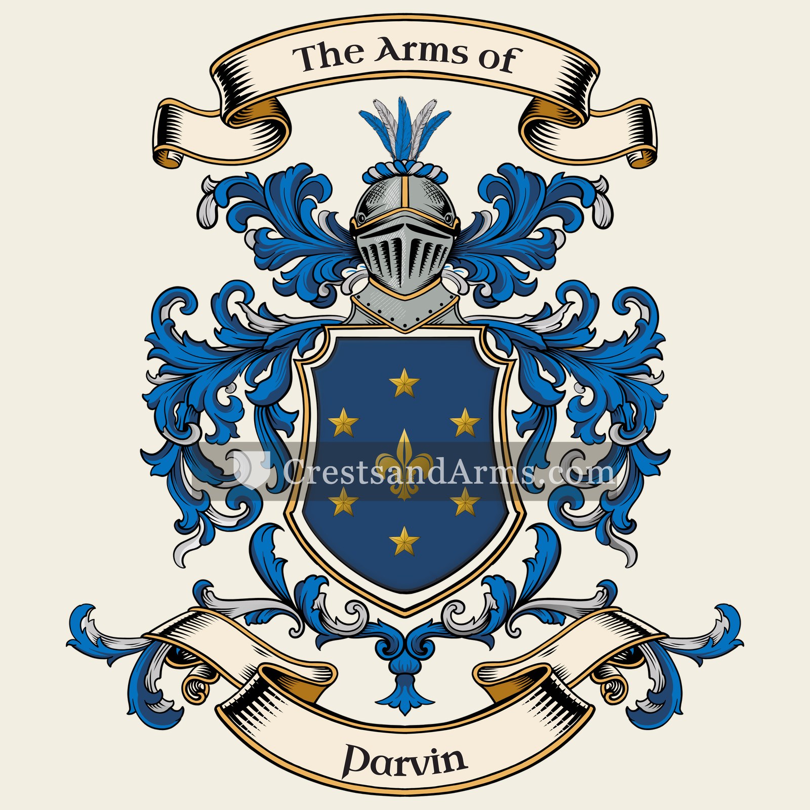 The Parvin coat of arms, drawn from the recorded blazon