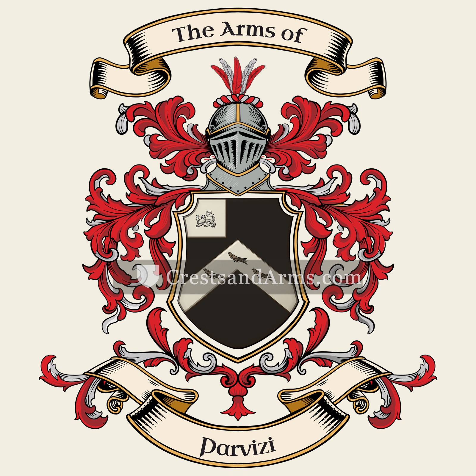 The Parvizi coat of arms, drawn from the recorded blazon